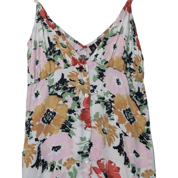 Volcom Dress Women XL 12 Floral Midi Sleeveless Button Front Beach Cottagecore - Picture 3 of 10